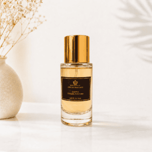 Sarva unisex perfume by RocheHayatt Luxury Perfumes in a clear glass bottle with a gold cap