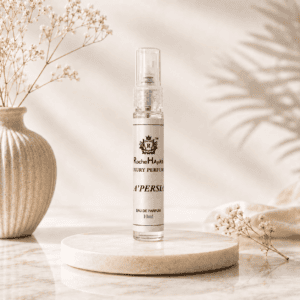 La Persian Eau De Parfum 10ml by RocheHayatt Luxury Perfumes inspired by YSL Mon Paris on a luxury marble podium.