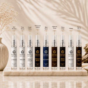 RocheHayAtt Luxury Perfumes gift set featuring nine 10ml Eau de Parfum fragrances in an elegant floral premium box, perfect for perfume gifting and fragrance discovery.